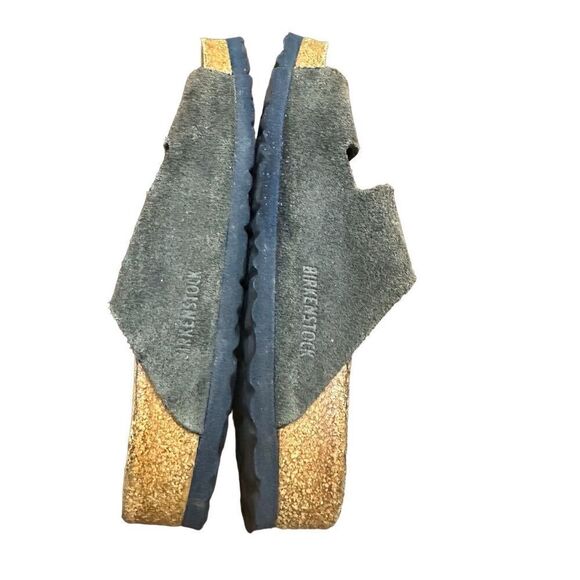 Birkenstock Germany Arizona Blue Suede Leather Slip On Slide Cork Sandal Size 38 - Picture 3 of 10